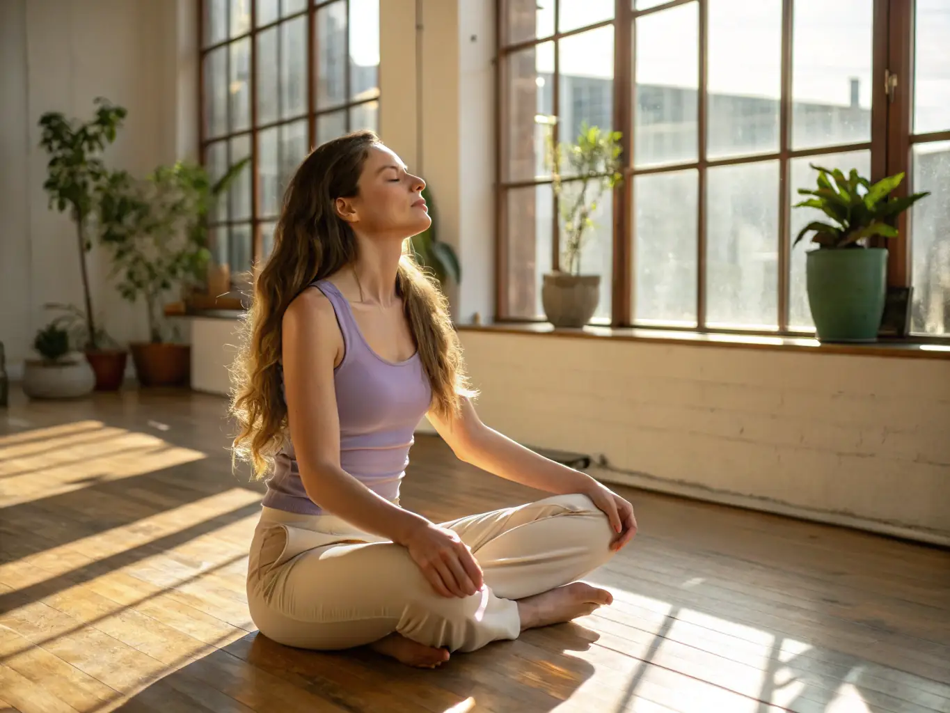 A person meditating in a quiet office space, representing mindset coaching for business professionals.