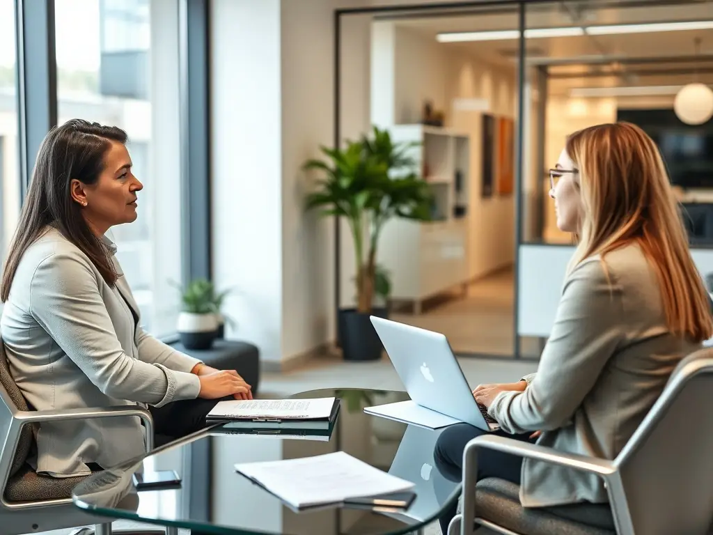 A business coach is providing one-on-one mentoring to a professional, focusing on career advancement and personal development strategies.